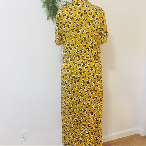dip Dresses Dip Mustard Yellow Floral Short Sleeve Maxi Dress